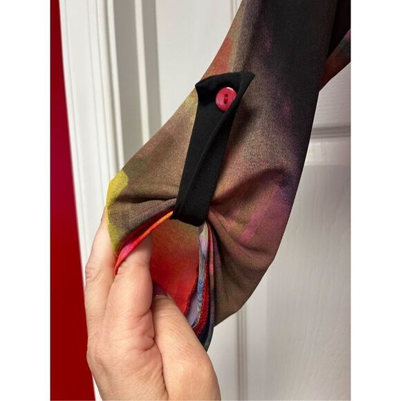 Clara Sun Woo Bright Watercolor Hi-Lo Tunic Top Blouse sz L EUC - Picture 6 of 7